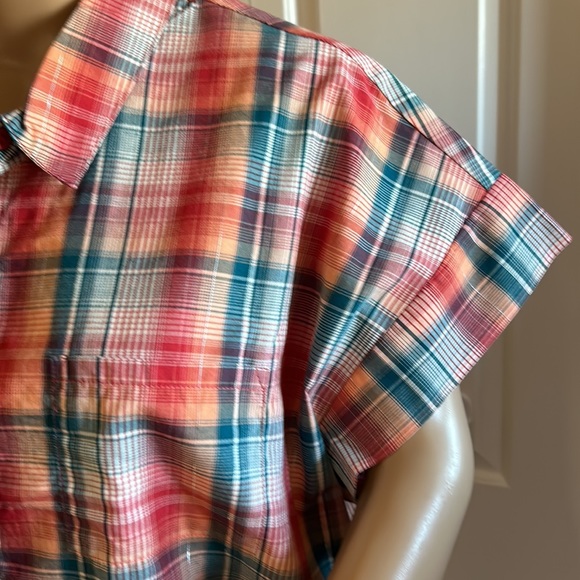 SALE  vtg  NWT boxy plaid blouse ,country metallic thread,PTP 25” oversized 1X - Picture 9 of 13